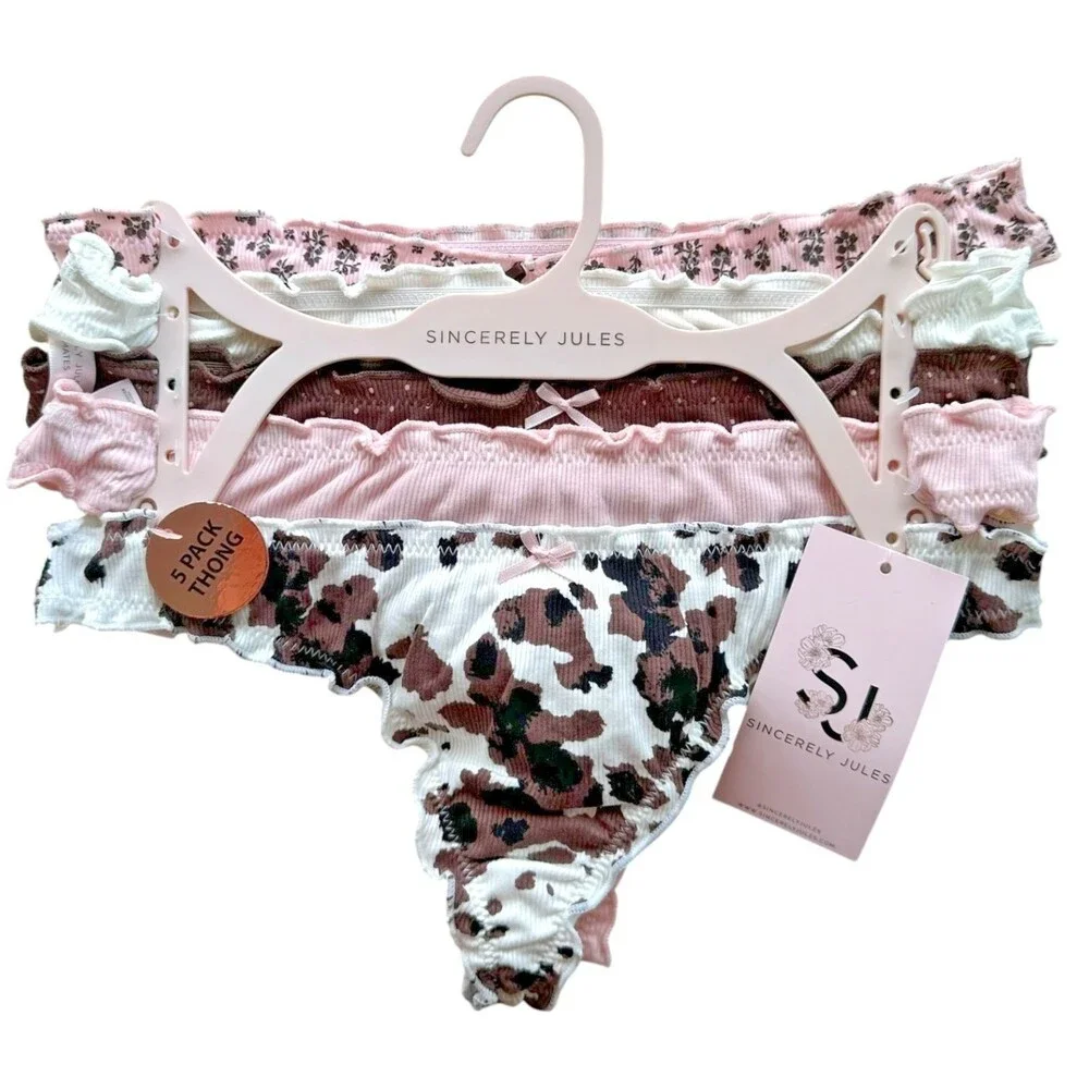 Sincerely Jules Women’s Set of 5 Thong Panties Size L Multicolor Printed